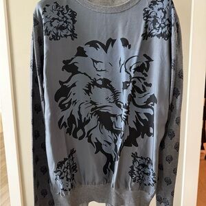 Dolce & Gabbana Black and Gray Crewneck Sweater with Bold Lion Design